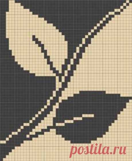 Black and white leaves pattern / chart for cross stitch, knitting, knotting, beading, weaving, pixel art, and other crafting projects.