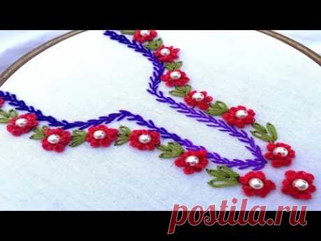 Hand Embroidery:Ring Knot Stitch neck design  for dress| Blouse | Kurtis | Churidar.