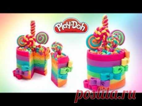 Dolls Food . Rainbow Colors Candy Cake. Play Doh for Kids and Beginners. DIY Video for Kids