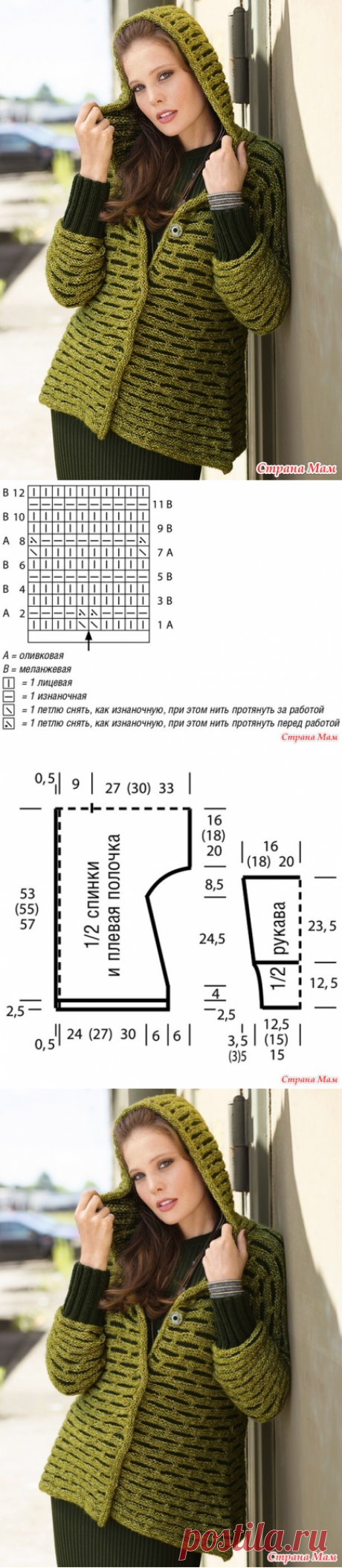 Жакет с капюшоном с узором из снятых петель. Спицы. - ВЯЗАНАЯ МОДА+ ДЛЯ НЕМОДЕЛЬНЫХ ДАМ - Страна Мам