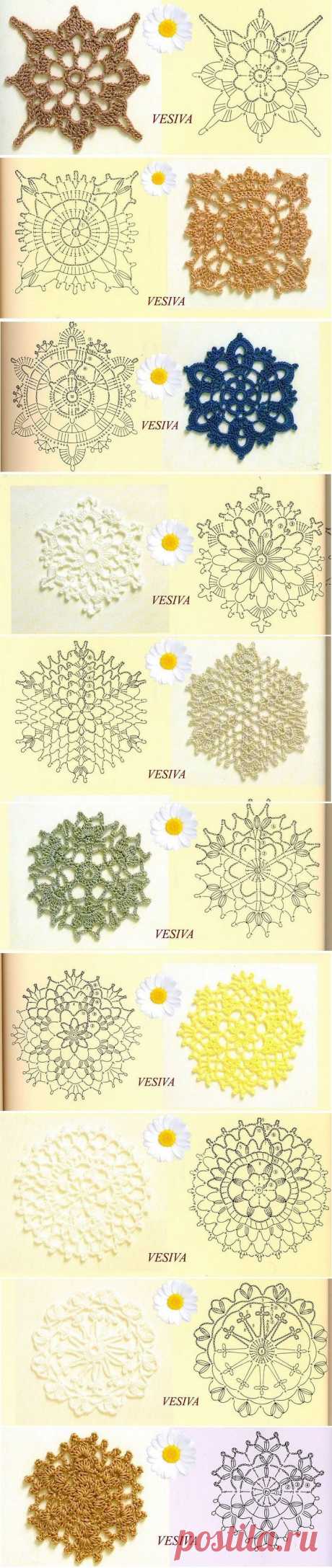 Snowflakes, stars crochet motifs -charts only.  |  Pinterest: инструмент для поиска и хранения интересных идей