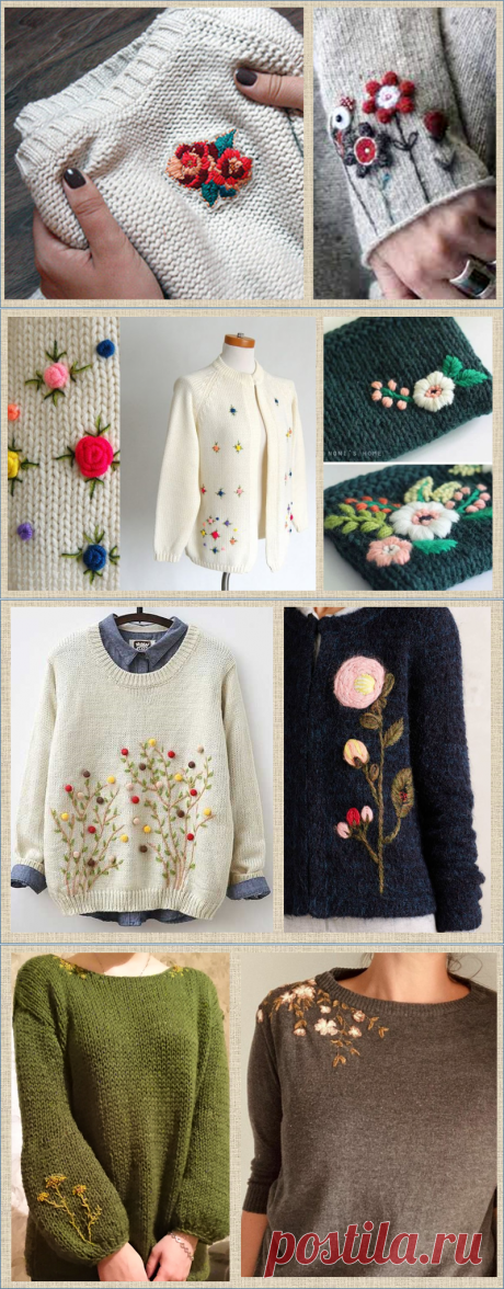 А давайте украсим свои кофточки и свитера весенними цветами - примеры и способы вышивки по вязанному полотну | МНЕ ИНТЕРЕСНО | Яндекс Дзен