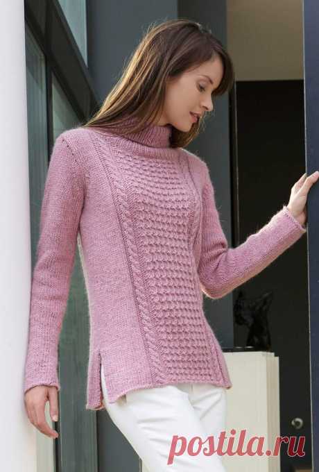 Розовый пуловер Bergere de France с воротником-гольф - delava-ya.ru