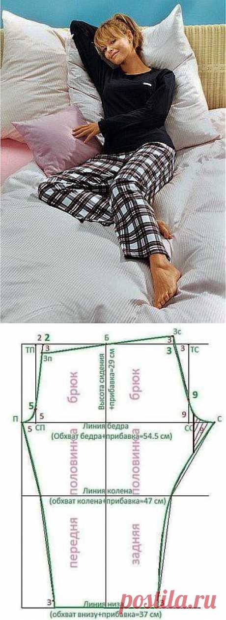 Универсальная выкройка штанов для сна.