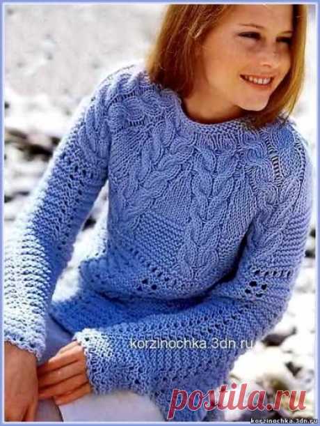 тёплый женский пуловер спицами