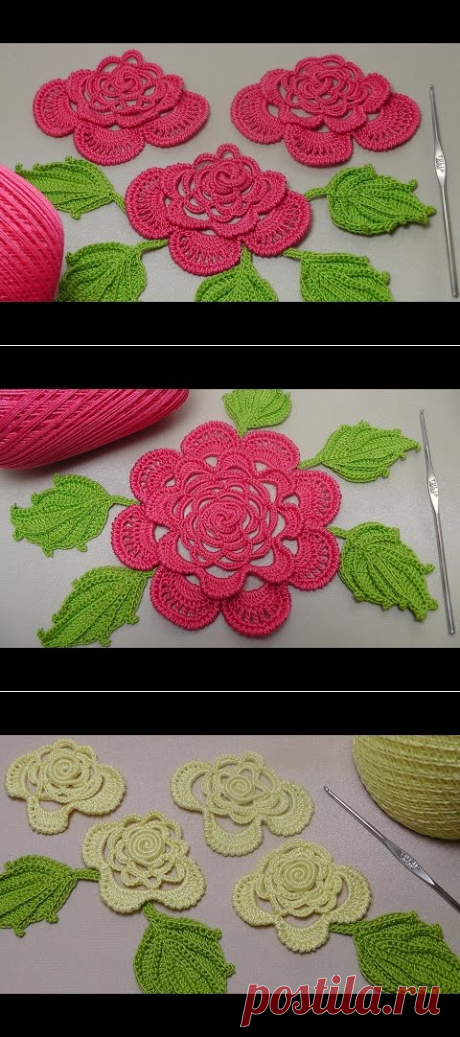 Вязание РОЗЫ для ирландского кружева. Вязание на бурдоне. Rose Crochet - YouTube
