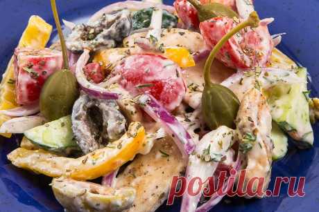 Греческий салат с курицей. Пошаговый фото-рецепт. Доставка ингредиентов в Москве и Санкт-Петербурге.