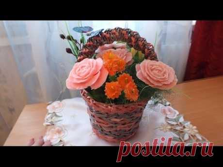 Плетение из бумажных трубочек корзинка часть 1 Cesta com alça  Basket with Handle