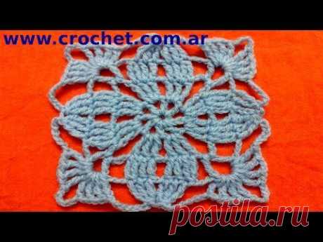 Motivo cuadrado granny square en tejido crochet tutorial paso a paso. Nº 3. - YouTube