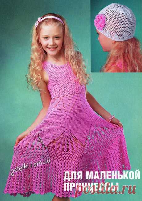 Платье для девочки и летняя шапочка крючком. Описание, схемы