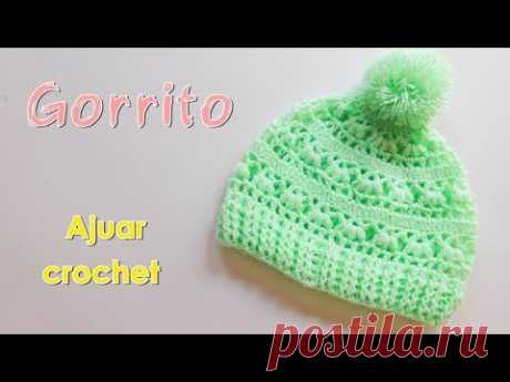 (46) Como tejer un ajuar: Gorro para bebe a crochet -ganchillo - YouTube