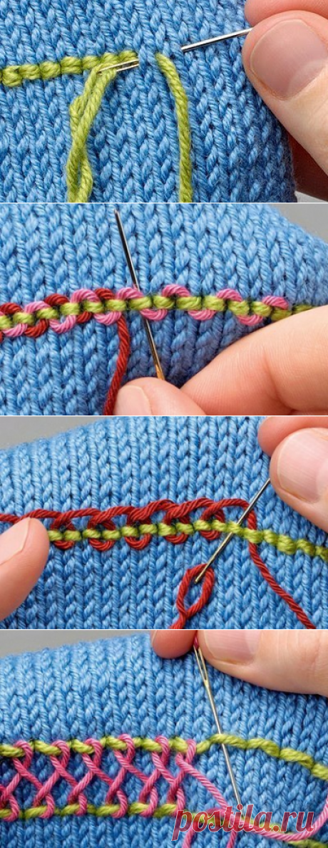 Декоративная вышивка по вязаному полотну: мастер-класс