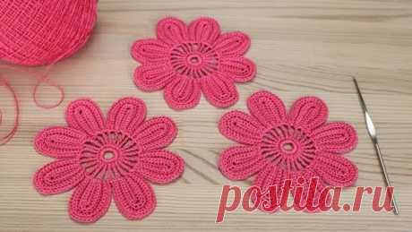 Вязание простого ЦВЕТКА для ирландского кружева Lesson crochet flowers