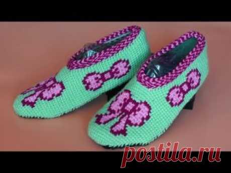 Тапочки крючком. Подошва крючком. Толстое вязание. (Crochet slippers)