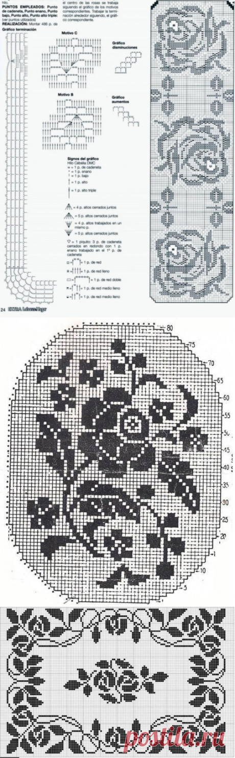 Вязание крючком - Филейное вязание - Филейные розы