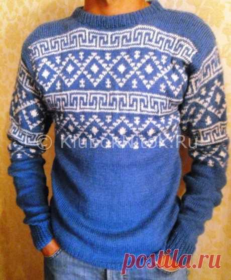 Жаккардовый сине-белый свитер | Вязание мужское | Вязание спицами и крючком. Схемы вязания.