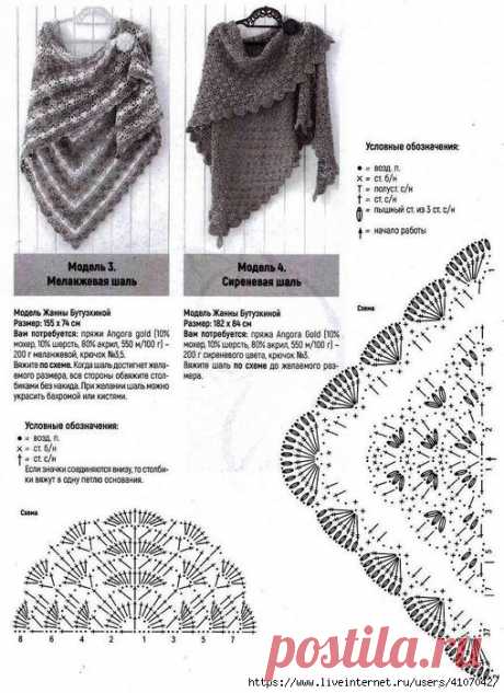 4 ШАЛИ АЖУРНЫМИ УЗОРАМИ. КРЮЧОК.