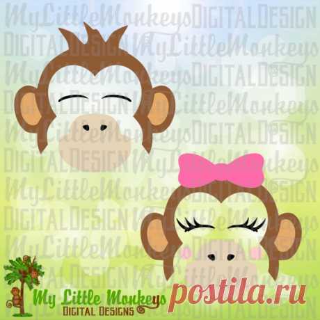 Cute Monkey Face with Bow Design Commercial Use SVG Clipart | Etsy