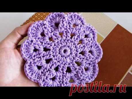 สอนถัก​ แผ่นรองแก้ว​ How​ to​ crochet​ coaster / motif