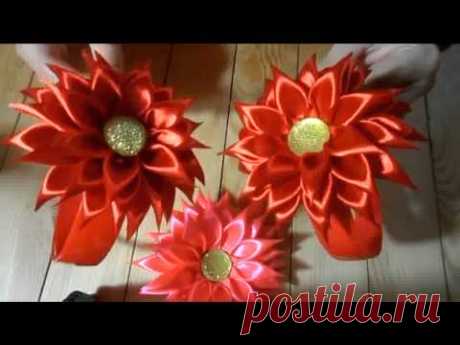 Красная Хризантема ободок для волос Канзаши / Red Chrysanthemum hair band Kanzashi