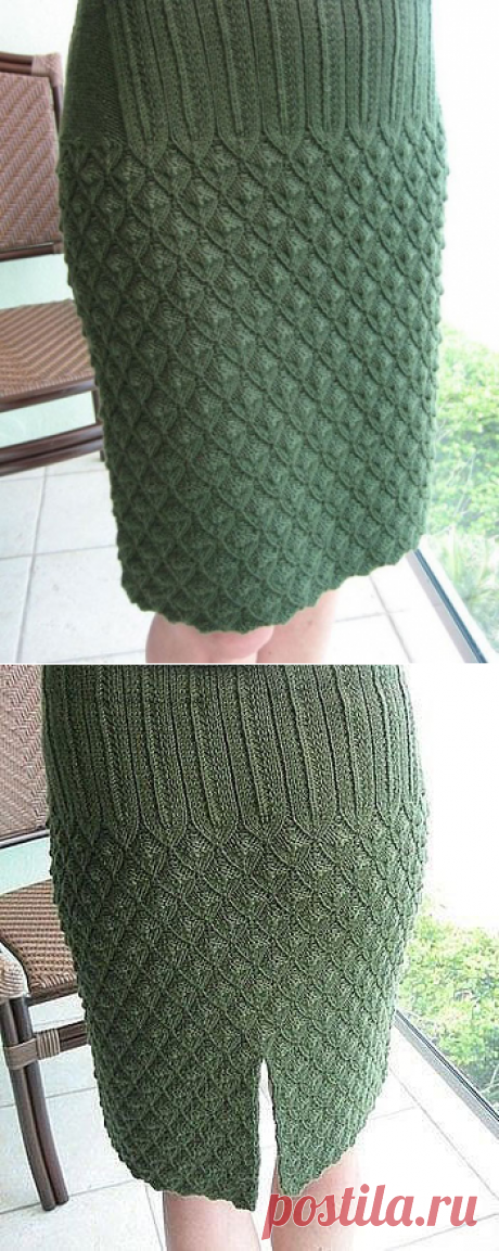 Зеленая юбка узором Сельва спицами – схема вязания с описанием и МК видео