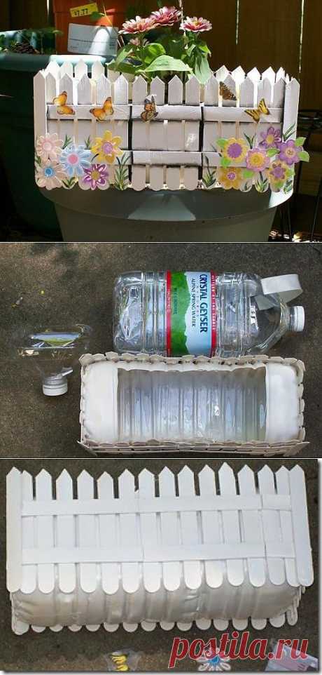 Клумба-контейнер для цветов из пластиковых бутылок
