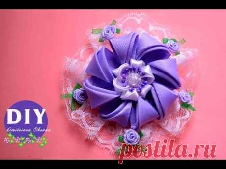 Master-class Kanzashi. DIY. Needlework. Scrunchy Kanzashi. Flowers Kanzashi