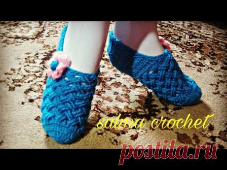 كروشيه حذاء بالوري سليبر نسائي بغرزة ال x المميزة (الباسكت)Crochet women shoes with a basket STICH