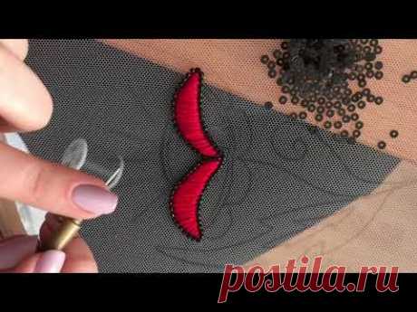 Вышивка люневильским крючком цветка / Luneville embroidery