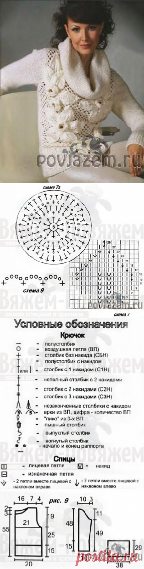 Вязаный свитер с красивыми цветами