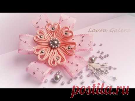 Ribbon flower for hair clip