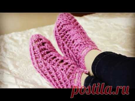 طريقة جديدة وسهلة لحياكة حذاء هاف بوت  نسائي بناتي  كروشية Women's crocheted slipper