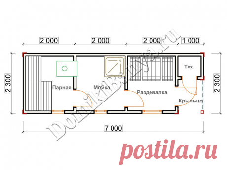 Мобильная перевозная баня из бруса 2.3х7 с санузлом, проект БП-9 | СК Доминика