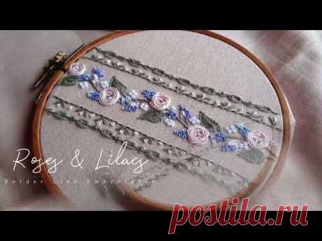 Amazing Flower Border Line Embroidery Roses & Lilacs