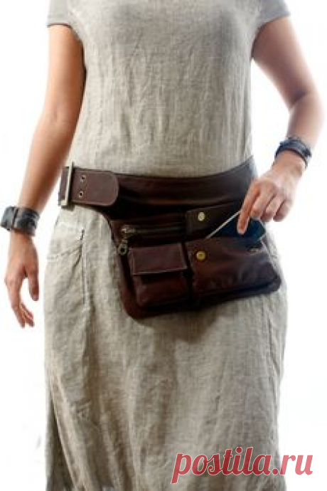 Brown Leather Hip Bag bum bag fanny pack travel pouch by RuthKraus