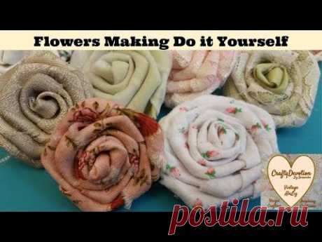 Folded Rose Diy, Fabric Flower Tutorial, fabric rose,  Shabby Chic flower, no sew rose
