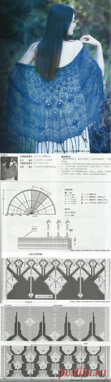 шаль павлиний хвост (спицы)