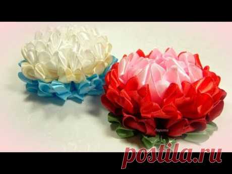 Пышные цветы из лент, канзаши МК / DIY satin ribbon flower, kanzashi