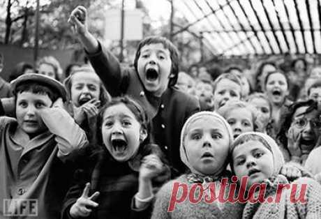Легендарные фотографии! Эмоции детей во время кукольного представления. На сцене Святой Георгий убивает змея. Alfred Eisenstaedt, 1963