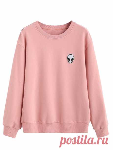 SweatyRocks Sweatshirt Women Pink Alien Patch Drop Shoulder Long Sleeve Shirt M at Amazon Women’s Clothing store: