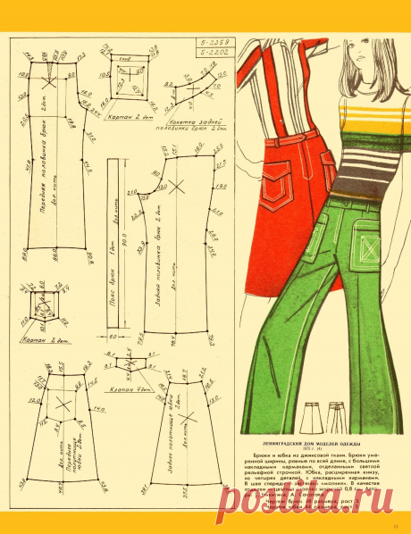 Брюки и юбка из джинсовой ткани 1975г
