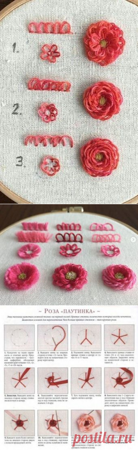 Турецкий шов и шов «Паутинка»: вышиваем объемные цветы