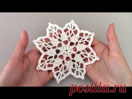 Салфетка/снежинка крючком для начинающих/crochet snowflake for beginners