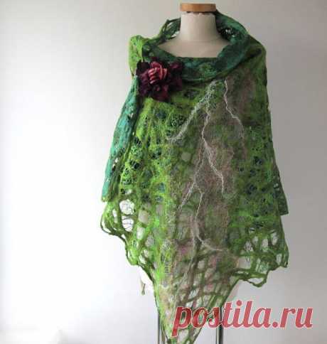 Cobweb Felted scarf Felted scarf green felted shawl green pink wool scarf light summer scarf  women scarf felted women shawl - Green forest Cobweb Felted scarf Felted scarf green felted shawl green pink wool scarf light summer scarf women scarf felted women shawl t  This scarf was made of soft merino wool through wet felted techniques. Shawl is very thin, delicate, light and airy. Scarf was decorated with silk fibers and felted brooch    Measurement: 150/80 cm ( 60/32 inch...