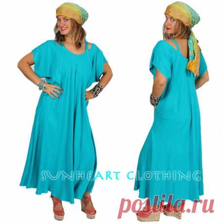 MOROCCAN COTTON SUSDI PEEK A BOO SHOULDERS! PLUS SIZE BIAS CUT DRESS