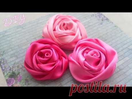 Как сделать плоские Розы из лент/ Ribbon Rose Tutorial / ✿ NataliDoma DIY