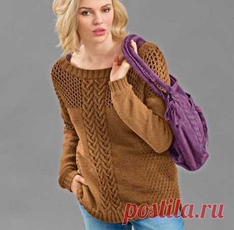 Пуловер с сочетанием узоров - схема вязания спицами. Вяжем Пуловеры на Verena.ru