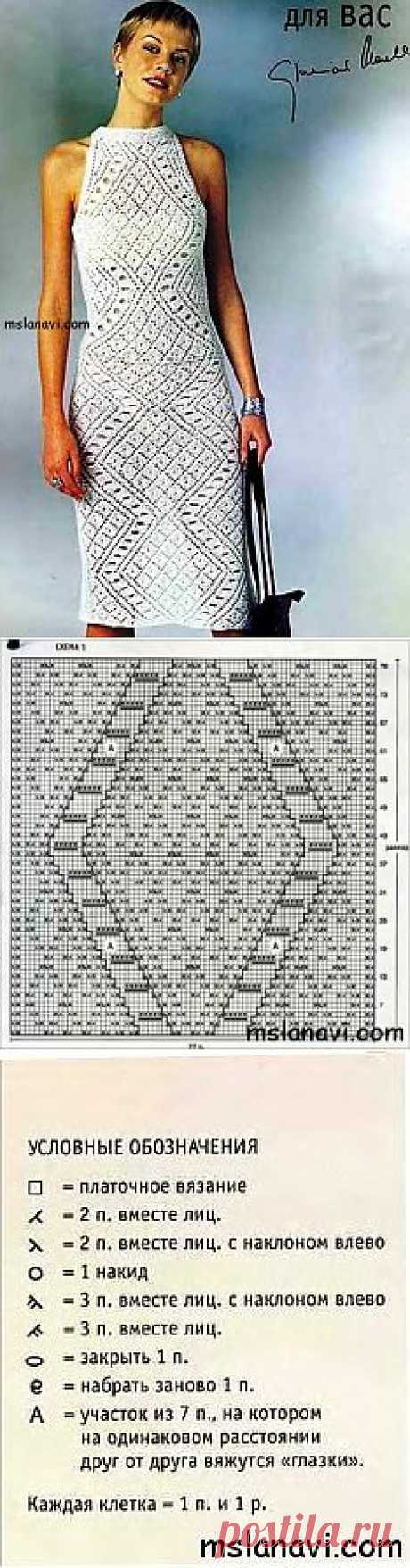 Белое ажурное платье с ромбами | Вяжем с Ланой