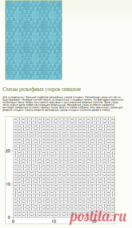 Схемы рельефных узоров спицами