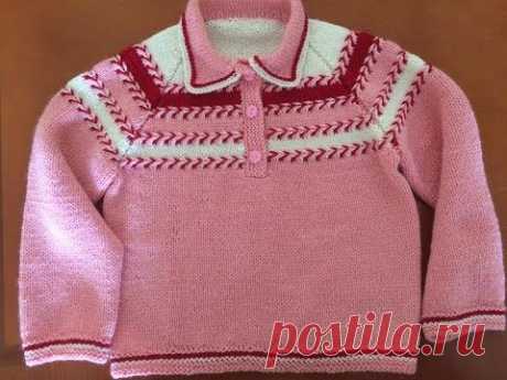 Розовый свитер Начало  Расчет реглана и вязание цельновязанного воротничка
